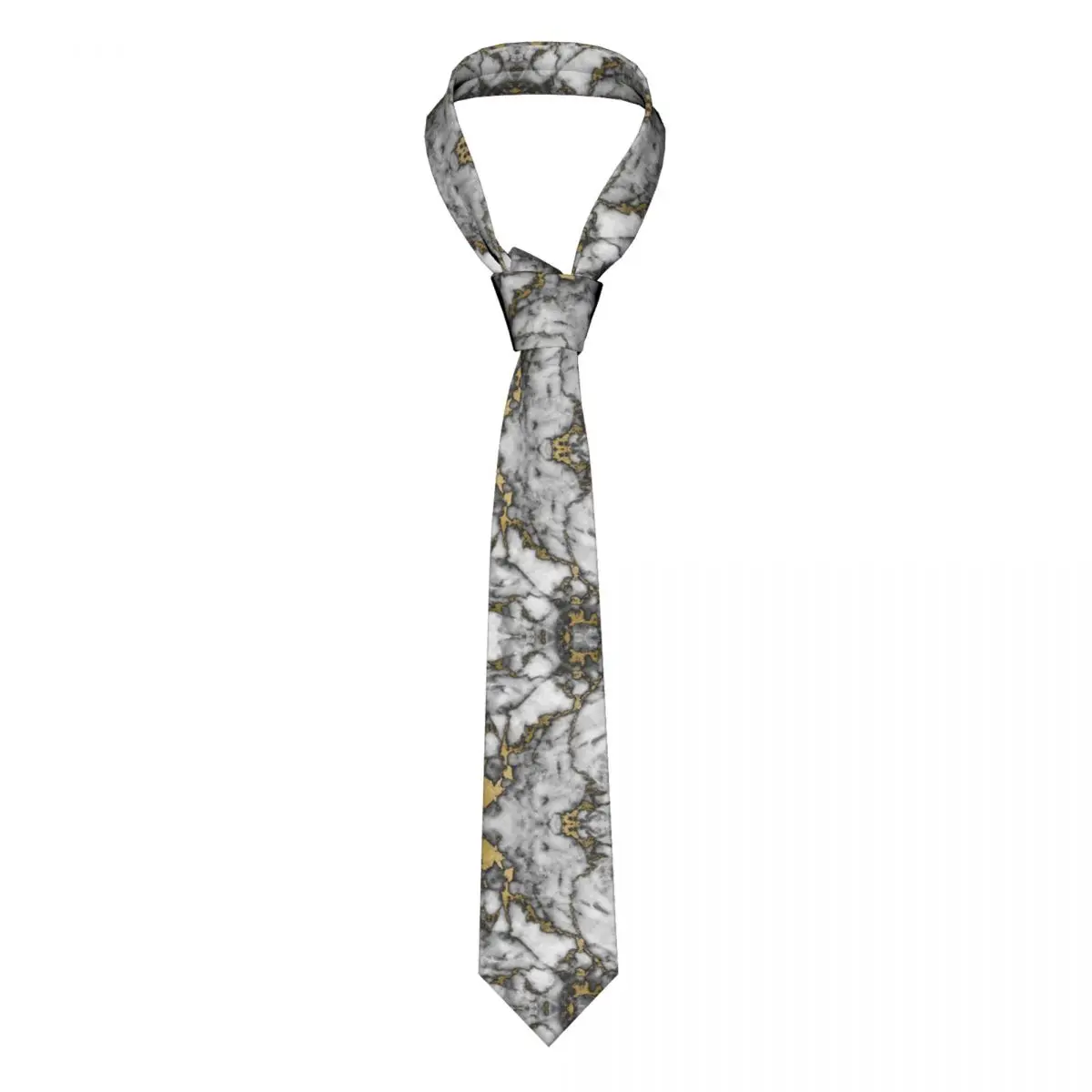 

Grey Marble Gold Streaks Neckties Unisex Polyester 8 cm Marbled Texture Neck Tie for Mens Narrow Accessories Cravat Wedding Gift