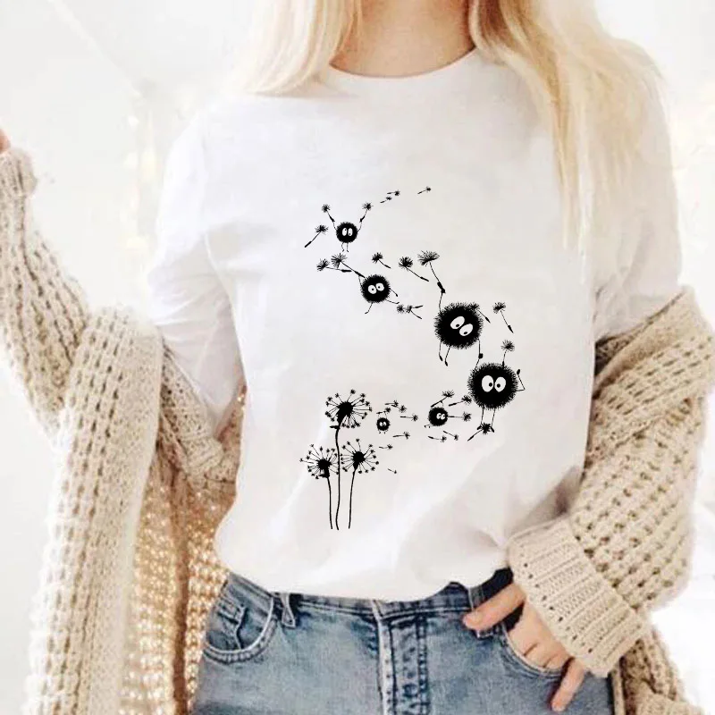 

Harajuku tshirt 2021 Hot New Summer t-shirt women Fun Black ball ball ink printed Lady T Shirt Short Sleeve Tshirt female