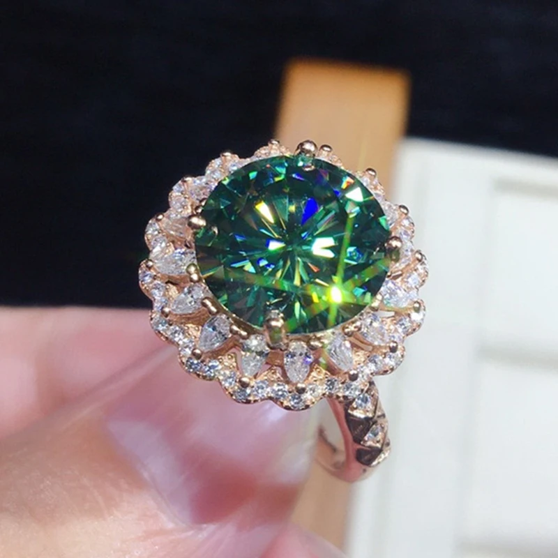 

Роскошное большое круглое кольцо с зеленым фианитом для женщин, модное обручальное кольцо цвета розового золота, свадебные ювелирные издел...