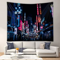 hd japan street city photos tapestry wall hanging neon lights high rise building home dorm living room decoration wall blanket