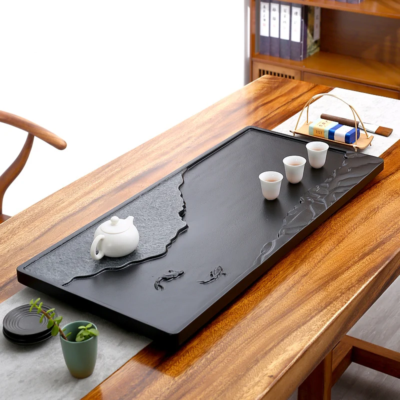 

Desk Stone Valet Tea Tray Chinese Luxury Vintage Pu Erh Tea Tray Water Absorbed Bandeja Rectangular Office Accessories YY50TT