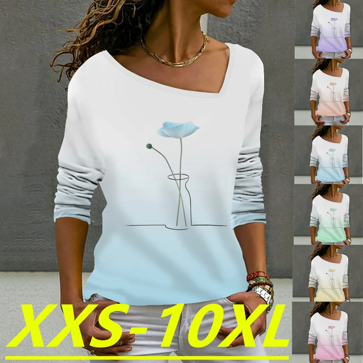 

Autumn/Winter 2022 Fashion Women's Print V-Neck Long Sleeve Casual Plus Size Top XXS-10XL