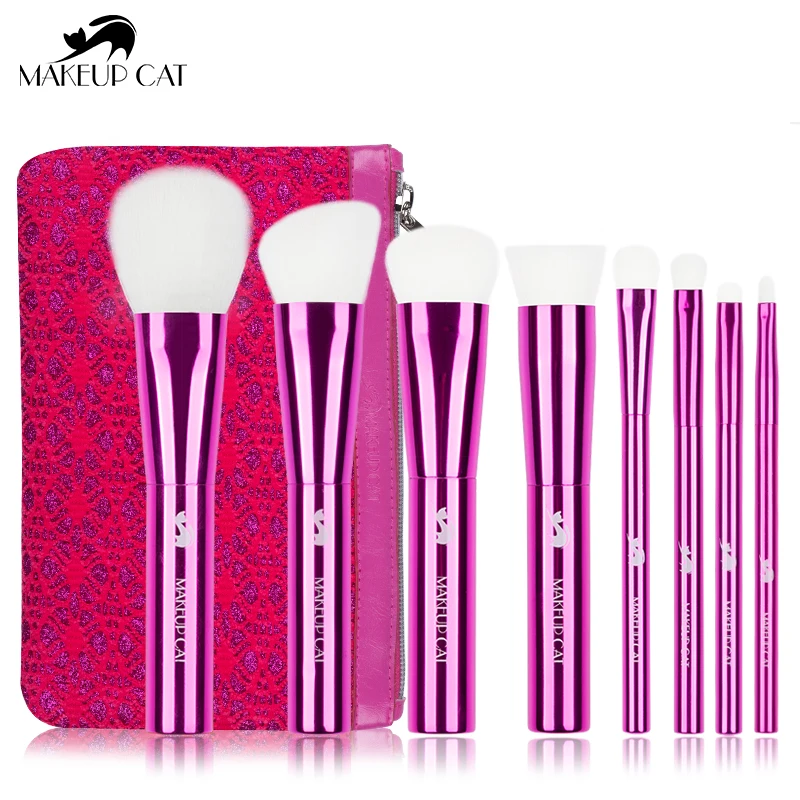 

Makeup Cat Cosmetic Brush-8Portable Pink Synthetic Hair make up Brushes Set-Beginner Makeup Tool-Powder Sculpting Eyeshadow pens