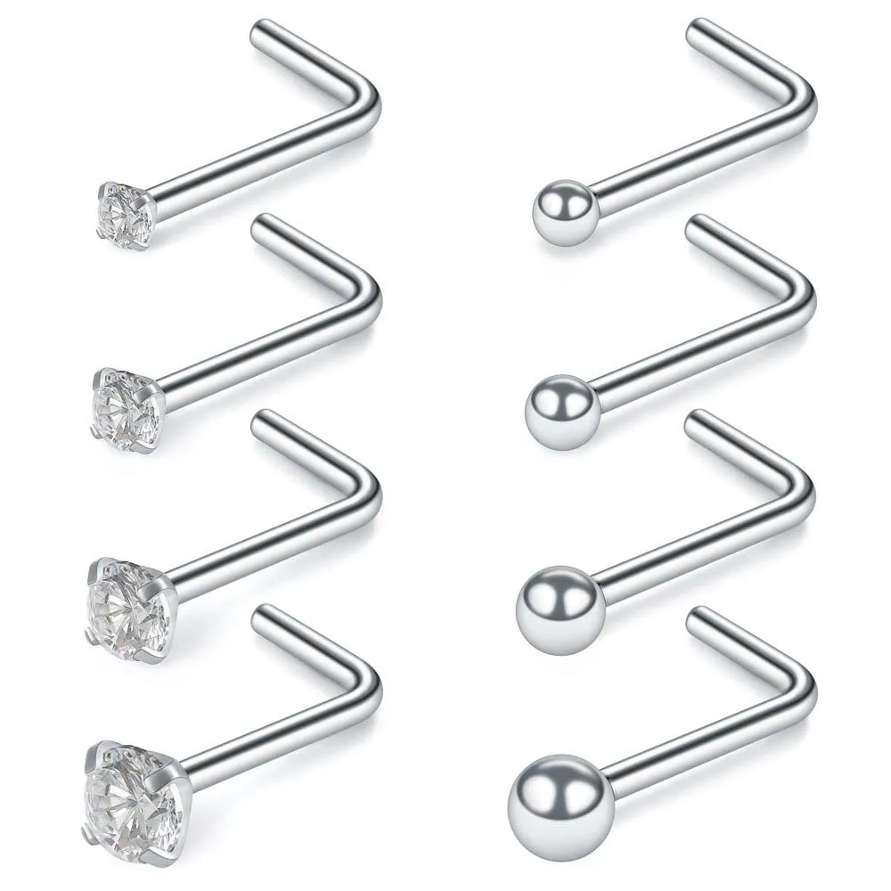 

Nose Rings Hoop Stainless Steel Bone L Shaped Screw CZ Nose Studs Cartilage Daith Tragus Ear Piercing Ring Hoop Body Jewelry