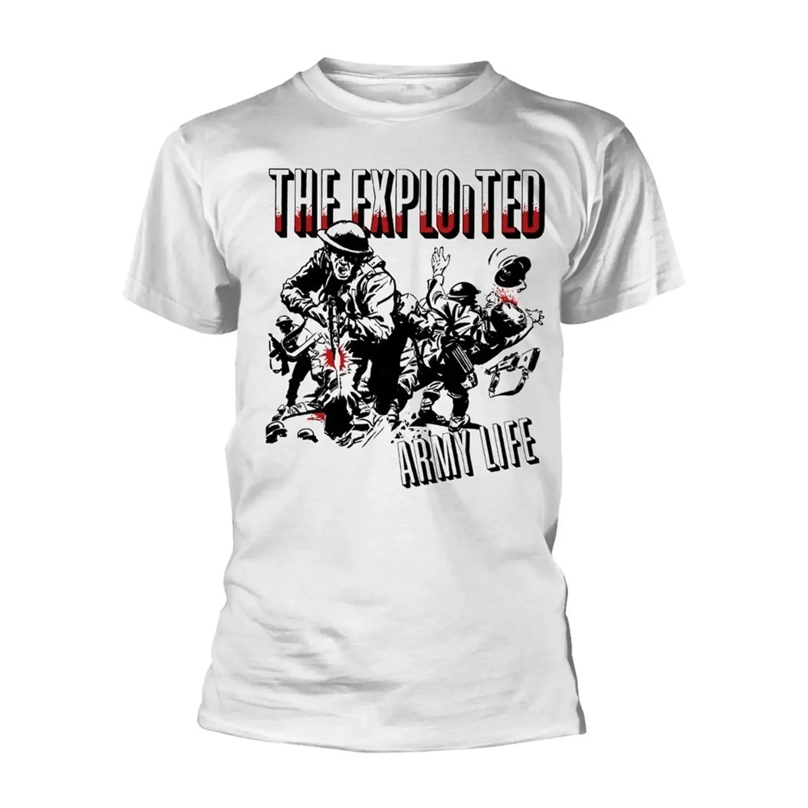 Фото Белая футболка The Exploited 'Army Life' НОВАЯ, винтажная, стильная, унисекс, для повседневной носки, дизайнерская одежда, мягкая, комфортная. №1