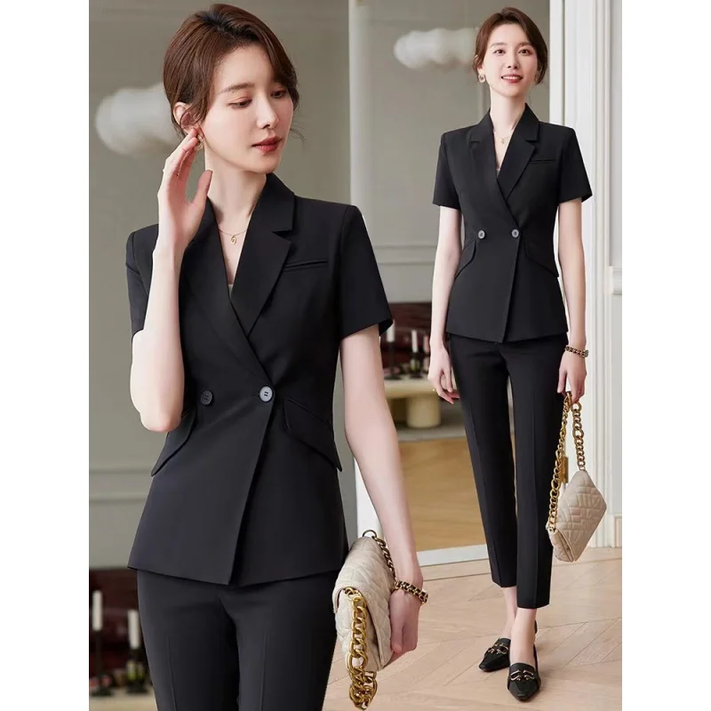 

2023 Summer Short Sleeve Business Women's Clothing Suit Blazer Graceful and Fashionable Slim-Fitting Work Clothes Business Forma
