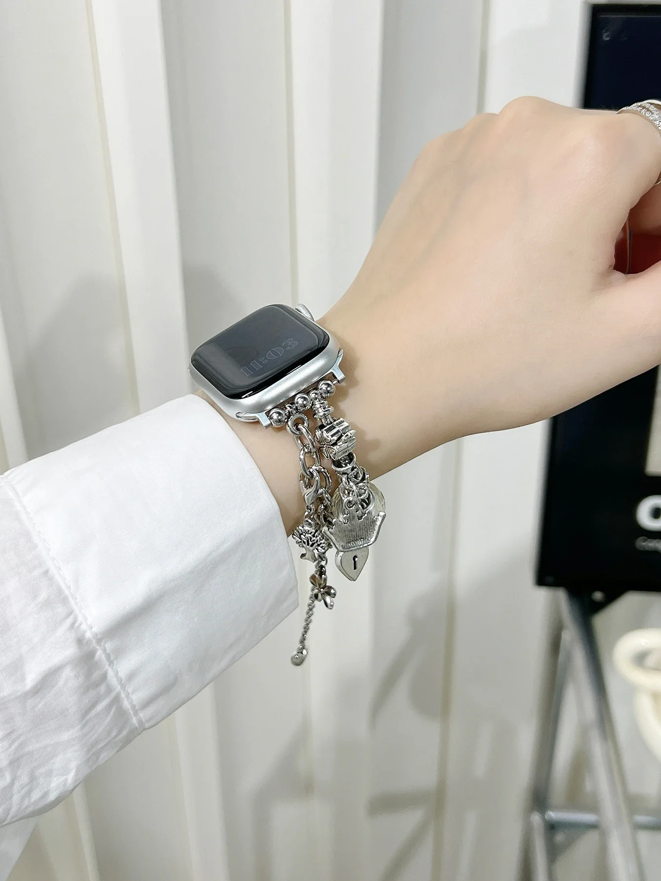 Фото Совместим с Apple Watch Apple Pandora Pandora с двойной цепочкой и замком для ключей серии 8, 7, 6, 5, 4, 3, 2, 1 SE Gen, 38/40/41 мм, 42/44/45/ # Группа №3