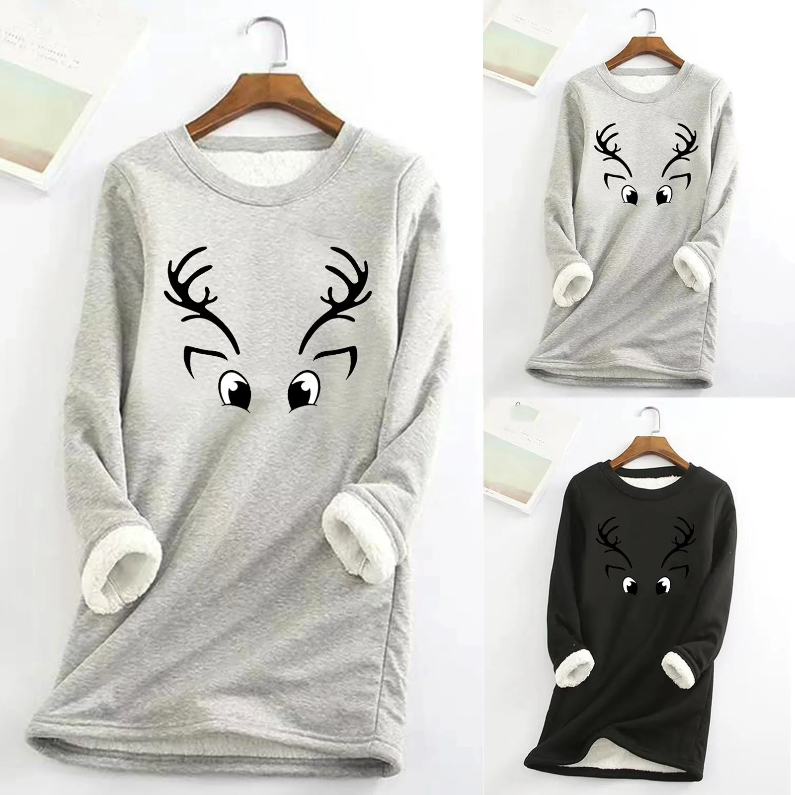 

2023 Christmas Sweatshirt Pullover Autumn And Winter New Fleece Warm Bottoming Shirt Christmas Printed New Year Clothes Hooded