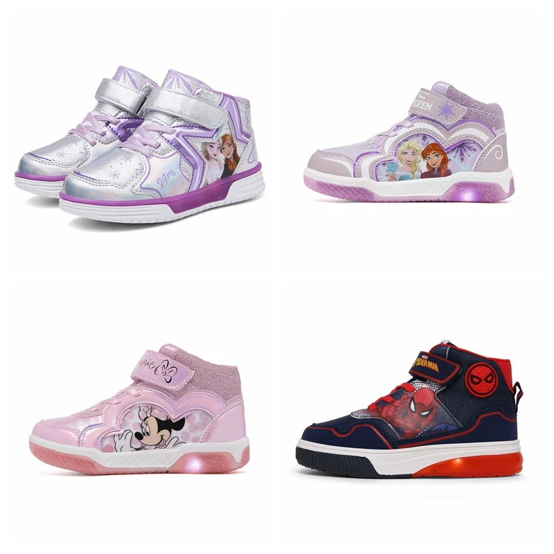 

Disney Children Sport Shoes Baby Boy Sneakers Cartoon Spiderman Frozen Elsa Mickey Autumn Winter Flash Luminous Heighten Shoes