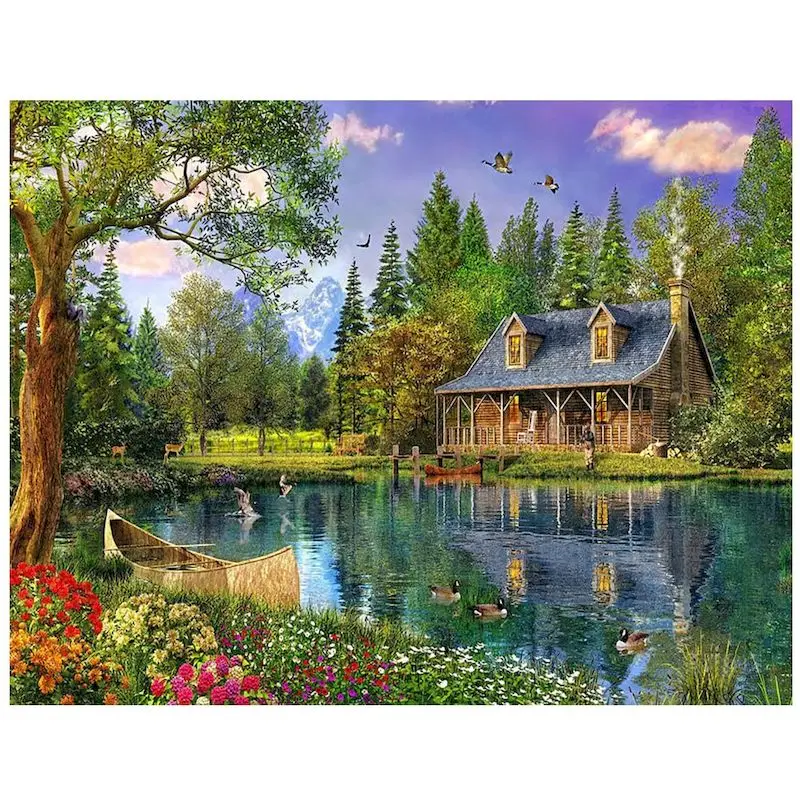 

JIEME Landscape Diamond Painting Nature House 5D DIY Mosaic Art Kits Full Round Drill Embroidery Home Decor Gift