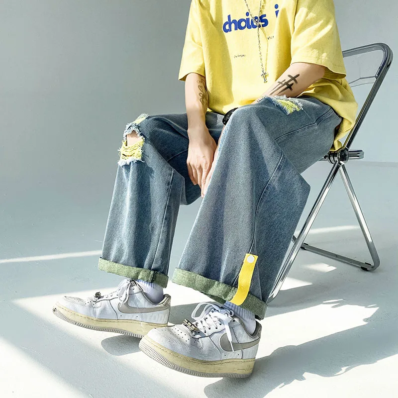 Four Seasons Men's Trend Men's Wide Leg Jeans Fashion Men's Clothing Y2k Pants Men's Streetwear Brands Brands Men's Clothing