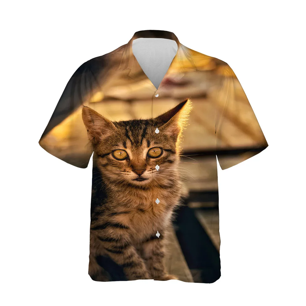 Jumeast 3D Printing 2022 New Hawaiian Men Shirts Summer docile Kitten Men's Short Sleeve Shirts Fashion Breathable Clothing Tops