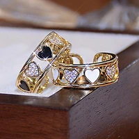 korean exquisite fashion hollow out heart ring zircon adjustable lady rings romantic elegant delicate female jewelry