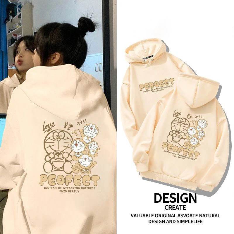 

Nice Looks Doraemon 100% Cotton Cartoon Sweater Regular or Fleeced Women's Oversize Hooded Hoodie for Spring, Autumn and Winter