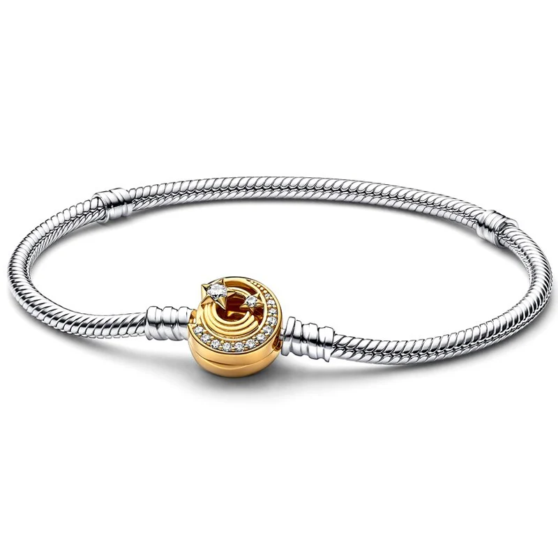 

Original Moments Gold Star With Crystal Snake Chain Bracelet Bangle Fit Women 925 Sterling Silver Bead Charm Fashion Jewelry