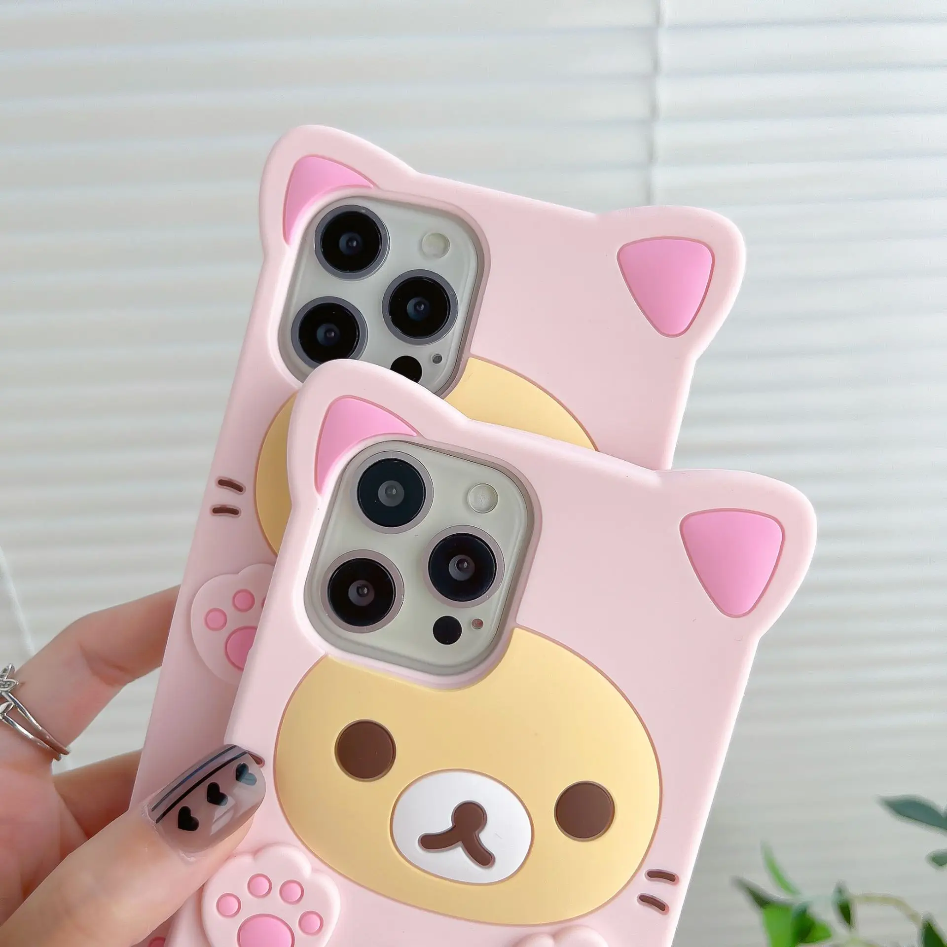Rilakkuma Cat Bear Силиконовый мягкий чехол для iPhone 16 15 14 13 12 11 Pro Max 3D Мультяшный