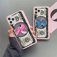 cute cartoon disney stitch dollars phone case for iphone 13 12 11 pro max mini xs 8 7 6 6s plus x se 2020 xr candy pink silicone
