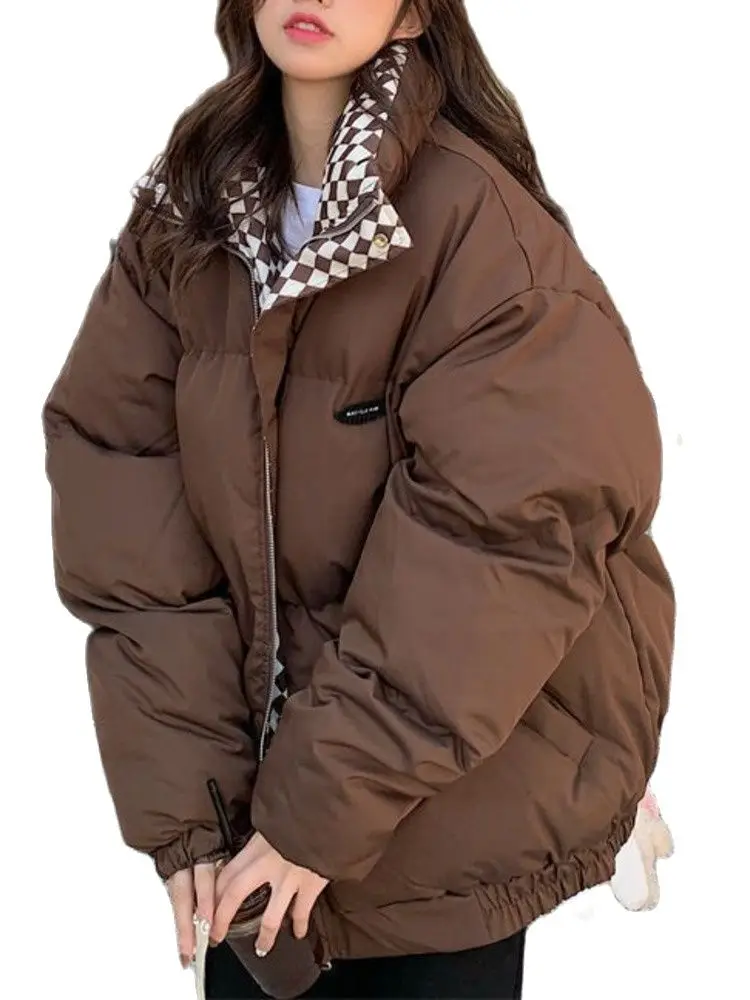 Winter Down Cotton short Jacket Women Zipper Loose Padded Coat Female Solid Thickening Warm Puffer Parkas Jackets Black White