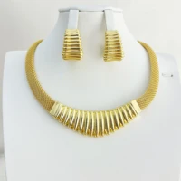 necklace earrings three piece set of gold color fashion jewelry ladies wear party wedding anniversary