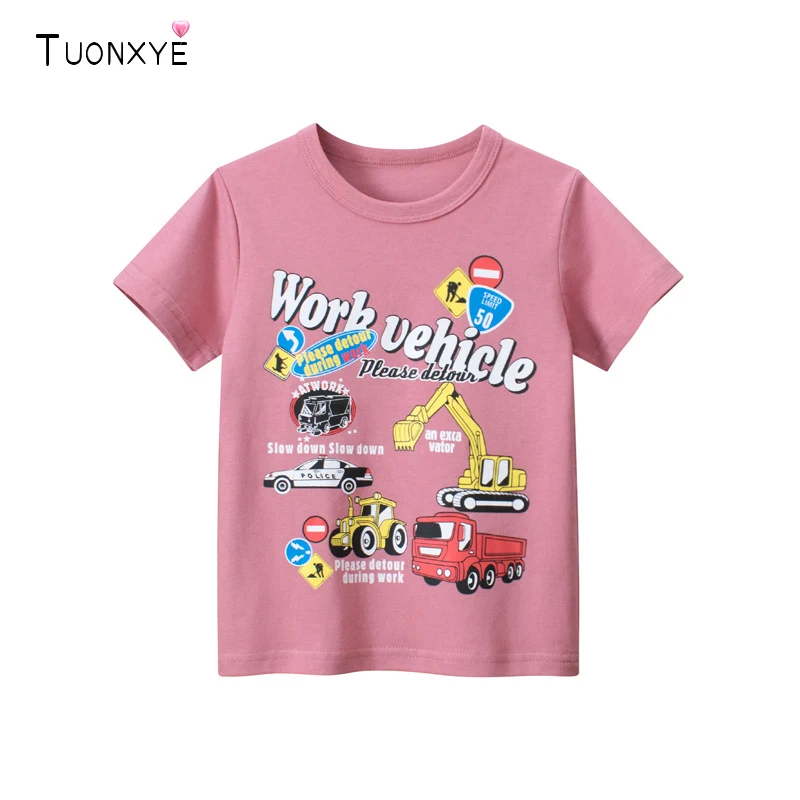 

Модная мультяшная футболка TUONXYE для мальчиков с коротким рукавом экскаватор автомобиля хлопковая Повседневная вязаная мягкая удобная детс...