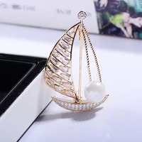 korean personality fashion stone corsage sailboat brooch suit accessories wholesale can be used as sweater chain