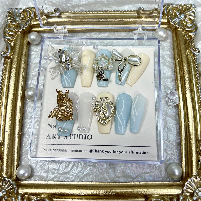 Barock Engel Perle Drücken Sie Auf Nägel Kunst Handgemachte Kurze Sarg Falsche Nägel Tipps Reusable Französisch Stil Gefälschte Nagel Mit Kleber geschenk