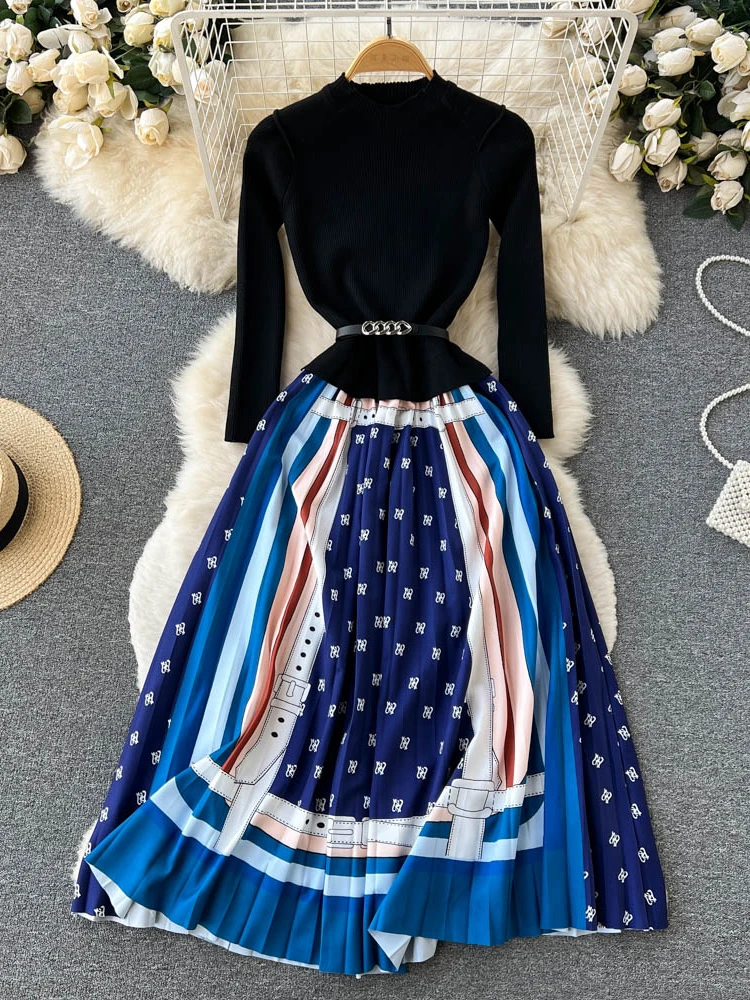 

Aibeautyer New Casual Spring Autumn Floral Print Slim Full Lady Dress A Line O Neck Chiffon Pullover Mid-Calf Women Dresses