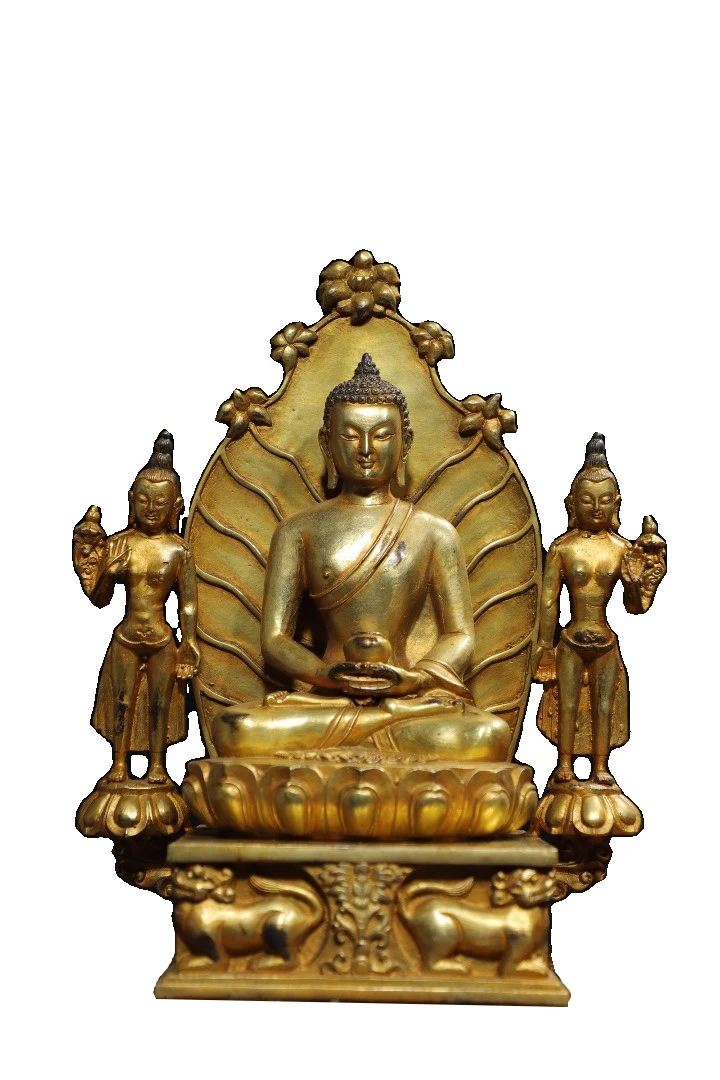 

LAOJUNLU Religious Buddha Statue At Home Bronze Gilt One Buddha And Two Disciples Statue 30Cm High Chinese Traditional Style