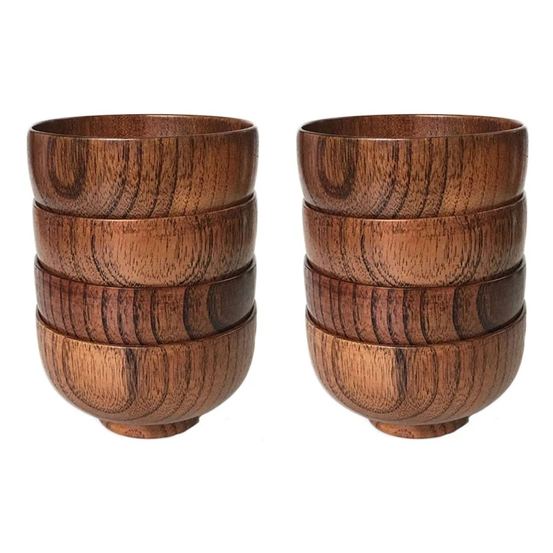 

JFBL Лидер продаж Jujube деревянная чаша в японском стиле Деревянная миска для риса миска для лапши миска из массива дерева 4,5 дюйма на 2-5 / 8 дюймов 8 упаковок