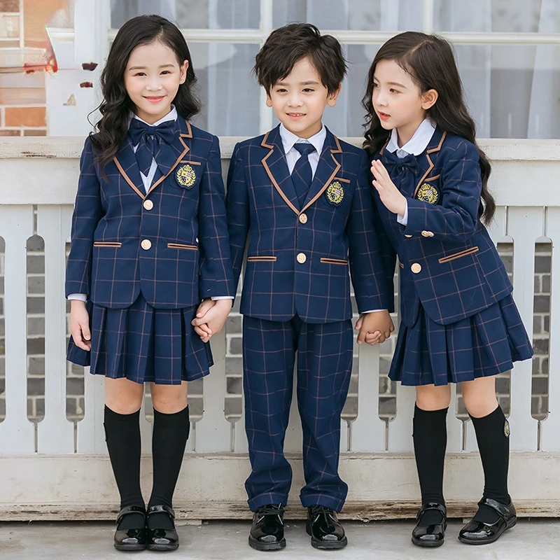 England Style Boy and Girl Blazer Suit Plaid Kindergarten Clothing Primary School Uniform Children Spring and Autumn Suits