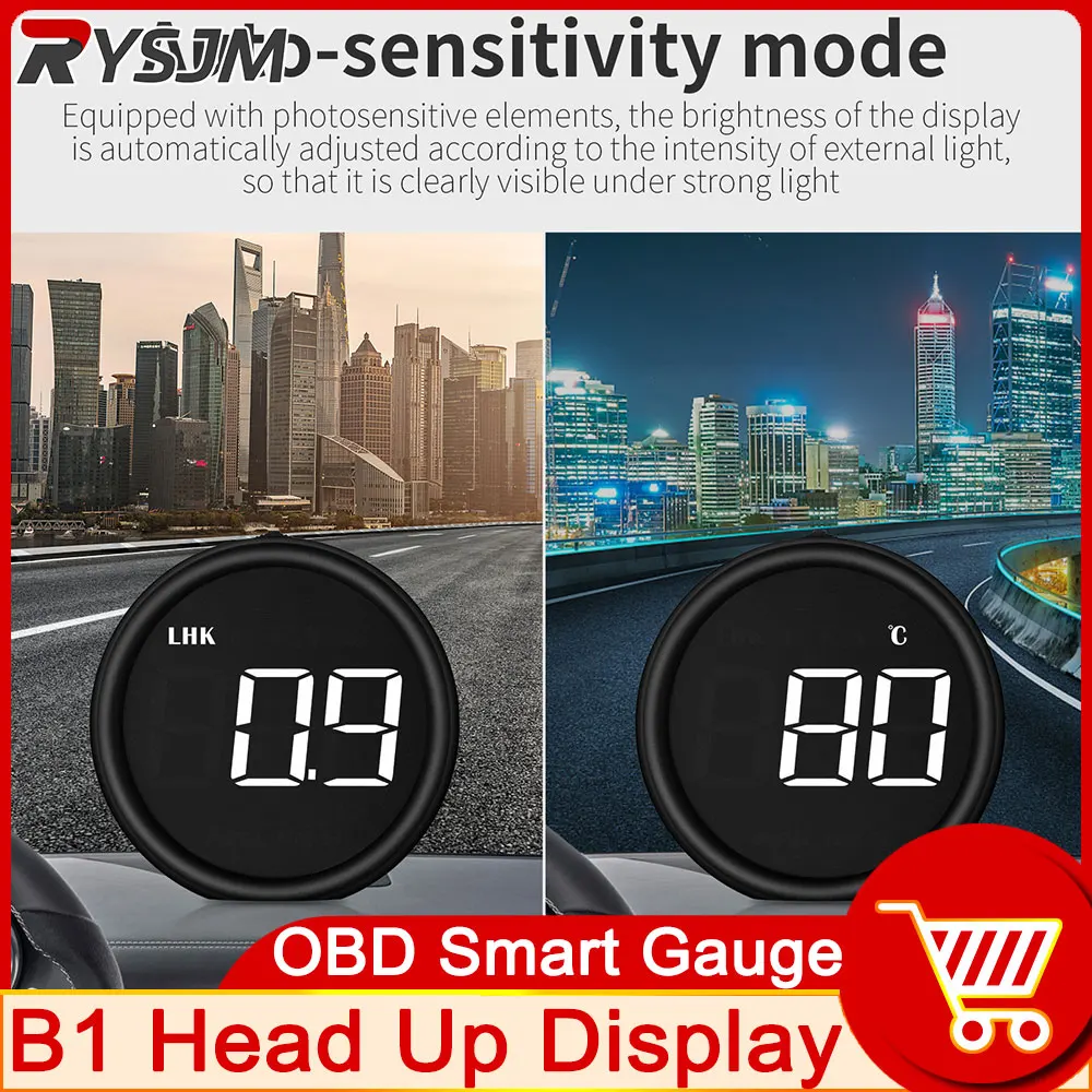 

B1 Спидометр OBD2 HUD Автомобильный проекционный дисплей Проектор Сигнализация EOBD Автоматическое потребление топлива Вольтметр Датчик температуры воды