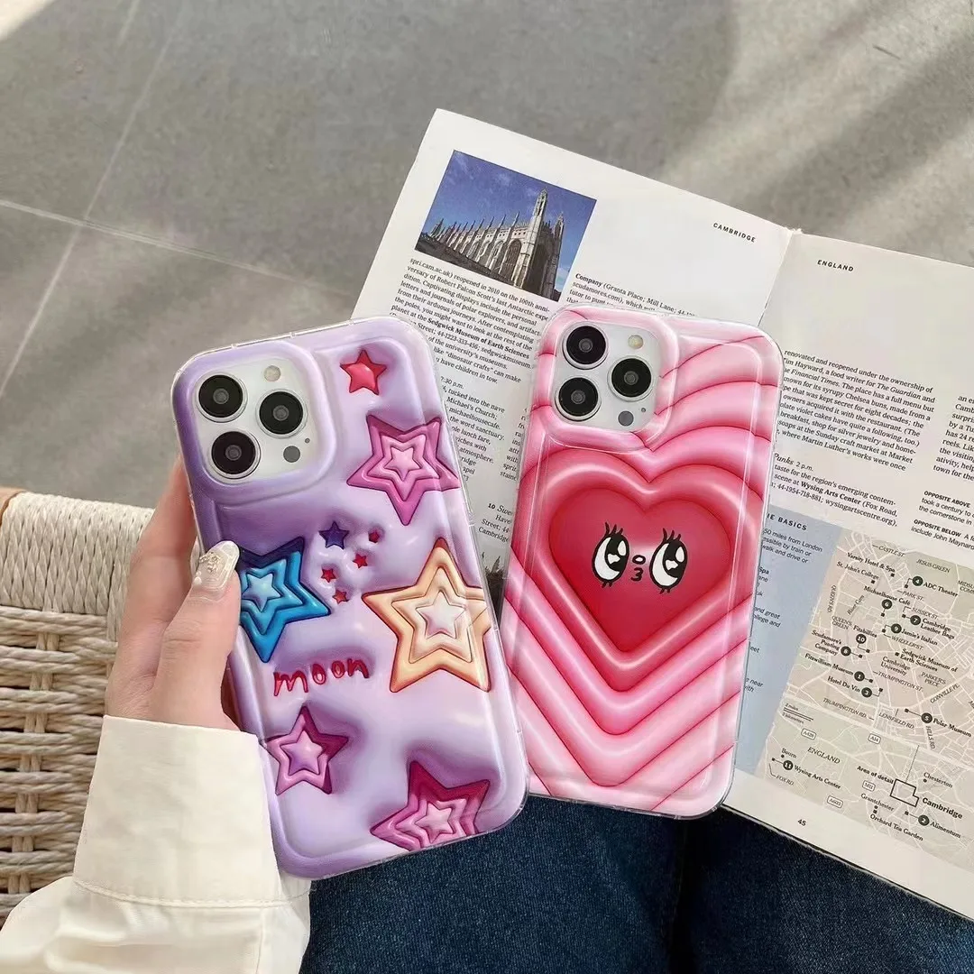 

Love Heart Shape Eye Soft TPU Case Back Cover For iphone 12 13 11Pro 14 12 13 11 Promax 11 XS XSMAX XR 8Plus Protective Funda