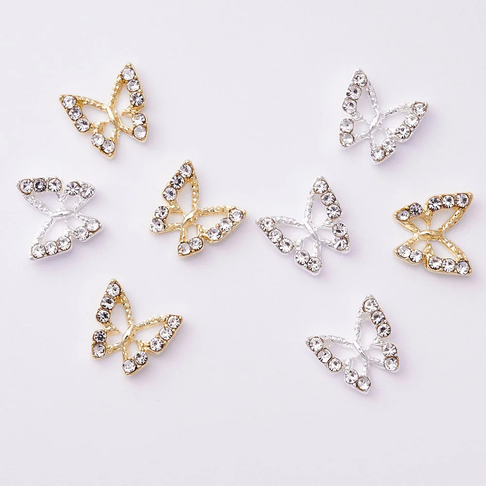 10Pcs Butterfly Alloy Nail Charms 3D Gold/Silver Butterfly Crystal Rhinestone Nails Jewelry DIY Nail Art Decoration Accessories images - 6