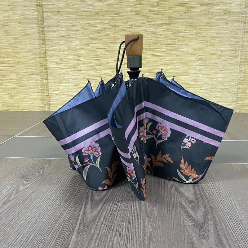 

Складная деловая полностью автоматическая трехслойная ветрозащитная ручка из твердой древесины с металлическим мужским солнечным и дождл...