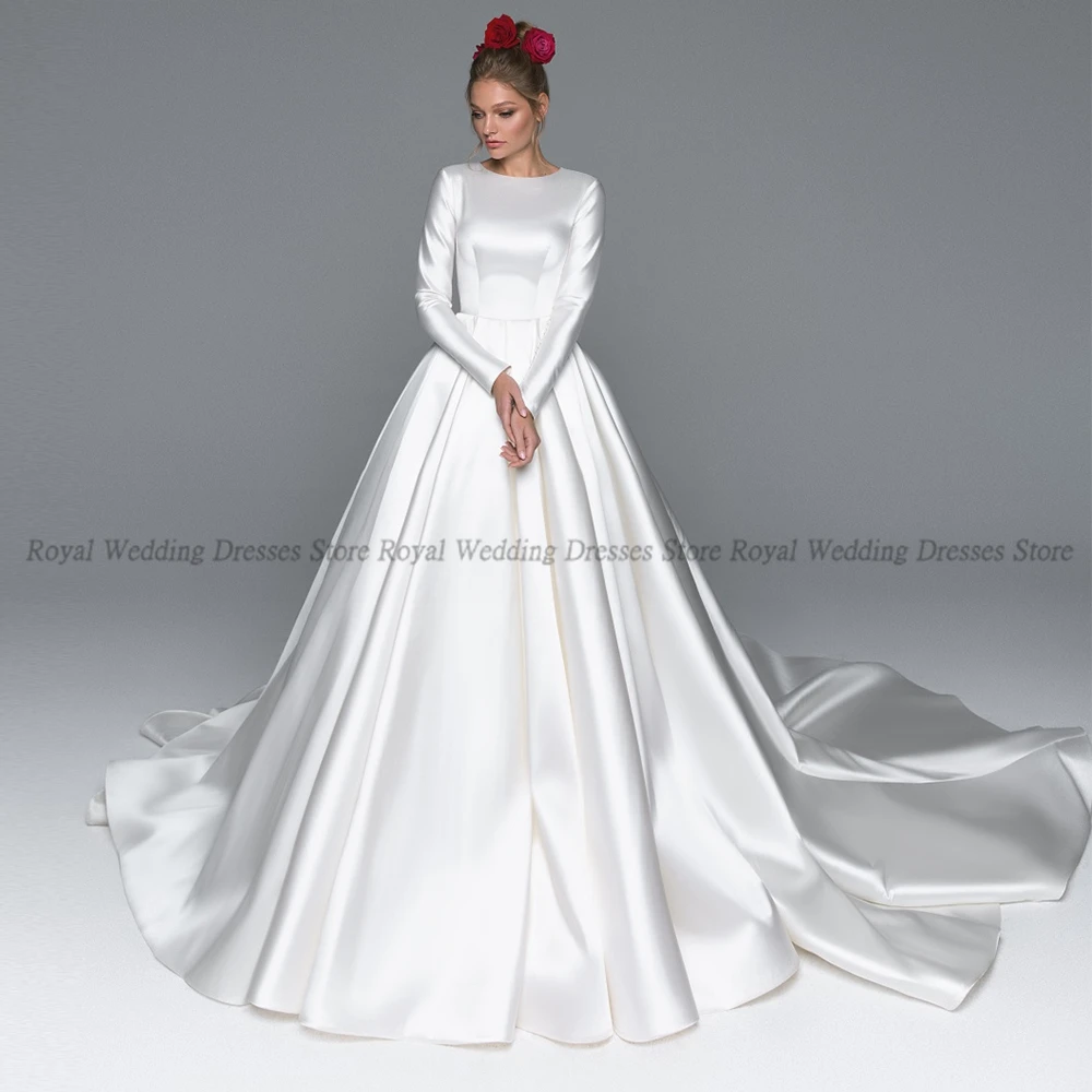 

High Quality A Line Wedding Dresses Satin Jewel Draped Cathedral Vertically 2022 Summer Exquisite Floor Length Gowns Robe De Ma