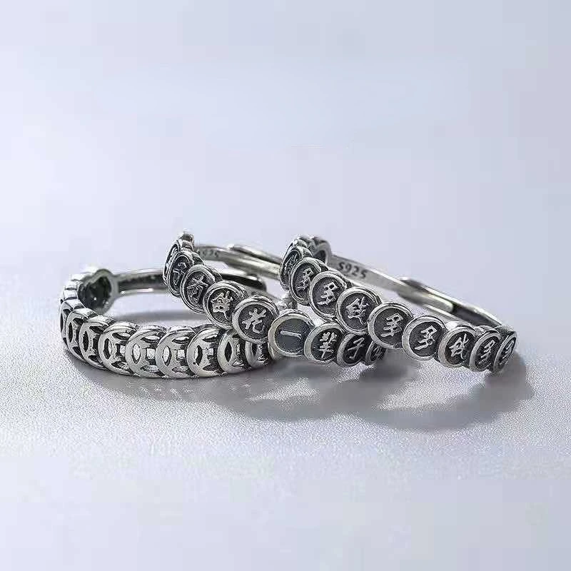 

Vintage Silver Color Wealth Coin Adjustable Rings for Men Women's Opening Rings Good Lucky Jewelry Fashion Accessories