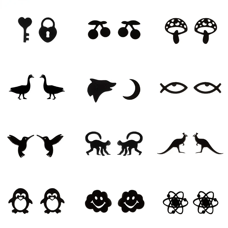 

Women Punk Lock Key Tiny Earrings Stainless Steel Heart Padlock Animal Fish Clouds Studs Earring Cherry Christmas Jewelry Gift