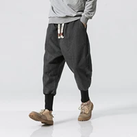 2022 spring new mens solid color double sided woolen closed ribbed pants thickened chinese style cotton pants harlan pants