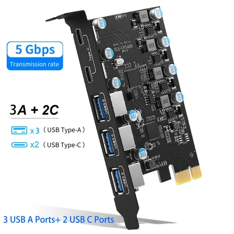USB 3.0 Gen1 PCIE карта концентратора USB 3,2 PCI Экспресс плата 2 * USB порт A + 2 * порт Type-C/USB3.2 GEN1 PCI-E адаптер расширения карты