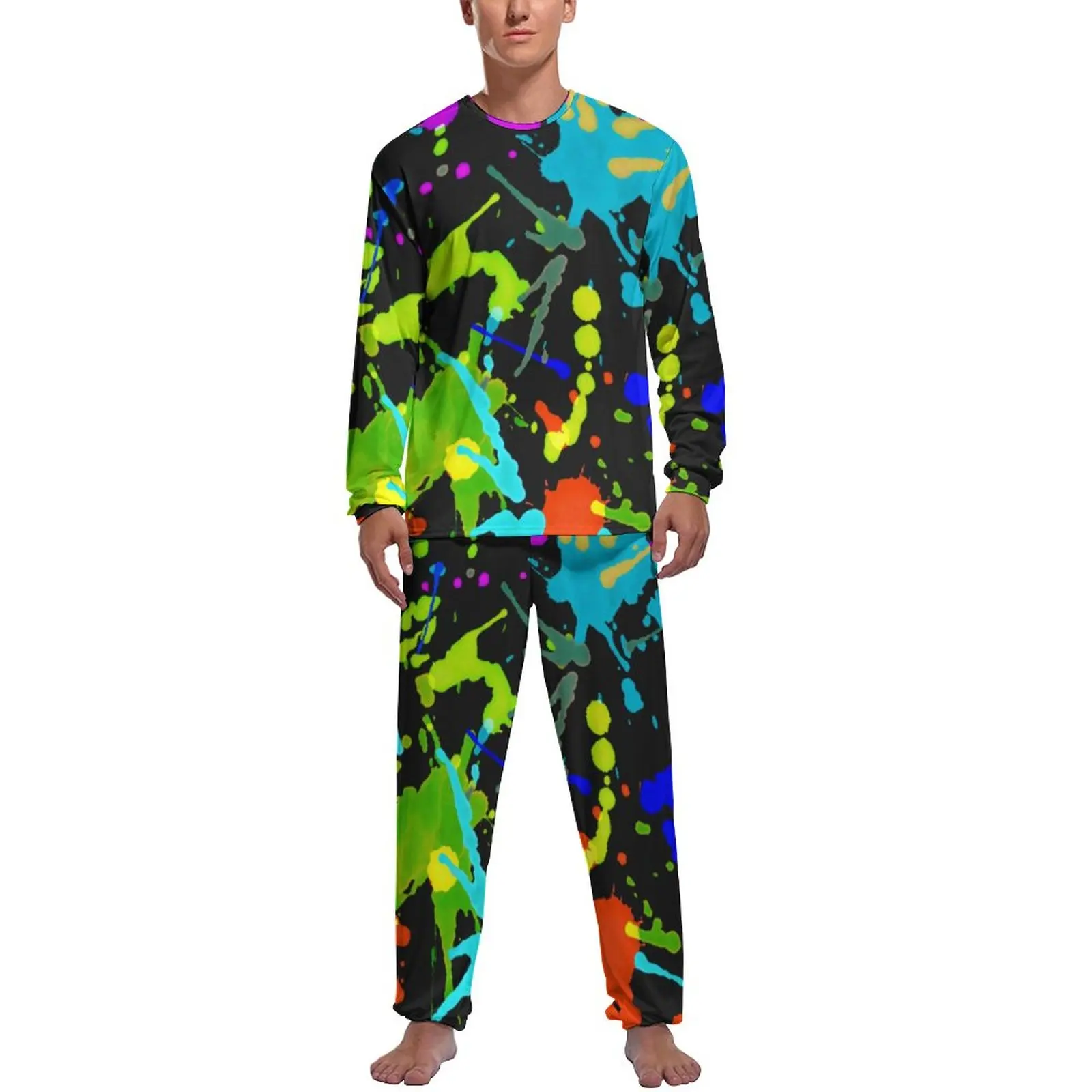 

Abstract Rainbow Pajamas Autumn Paint Fight Print Leisure Home Suit Male 2 Pieces Design Long-Sleeve Cute Pajama Sets