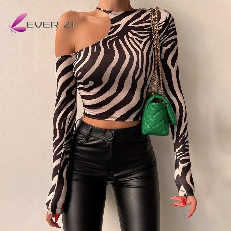 

Striped Stylish Long Sleeve Side Drawstring Crop Tops Autumn New Round Collar Tops T-Shirt Hollowed out Women Fashion Zebra-Top