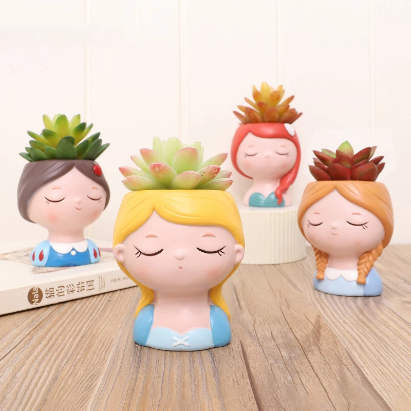 

Cactus Flower Pots Succulents Planter Bonsai Pot Human Head Resin Flower Pot Tabletop Decor Micro Landscape Bonsai Holder Pots