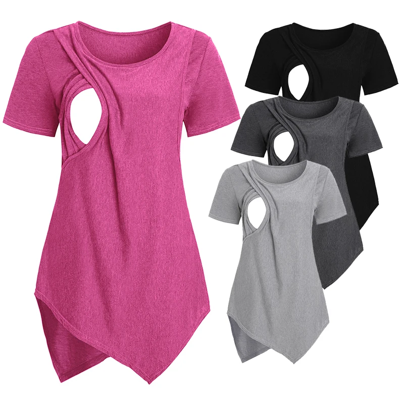 Women Blouse Maternity Casual Soft  Nursing Tops T-shirt Summer Short Sleeve Pregnant Clothes Nursing Breastfeeding