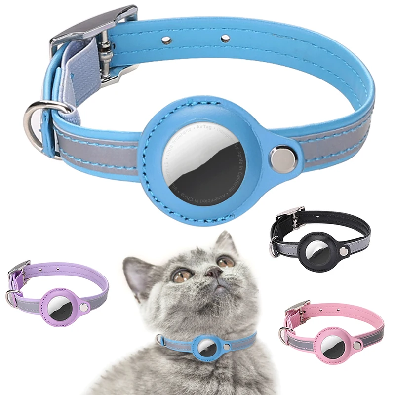 

1 шт. регулируемый кожаный ошейник для домашних питомцев ожерелье для кошек и собак с защитой от потери ошейник для Airtag держатель товары для домашних животных пряжка аксессуары для кошек