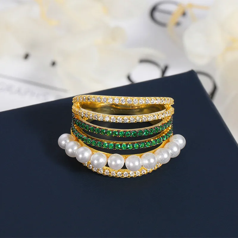 

Delicate Gold Multi Row Rings Shiny CZ Metal OL Style Cocktail Party Rings for Women Elegant Wedding Fashion Jewelry