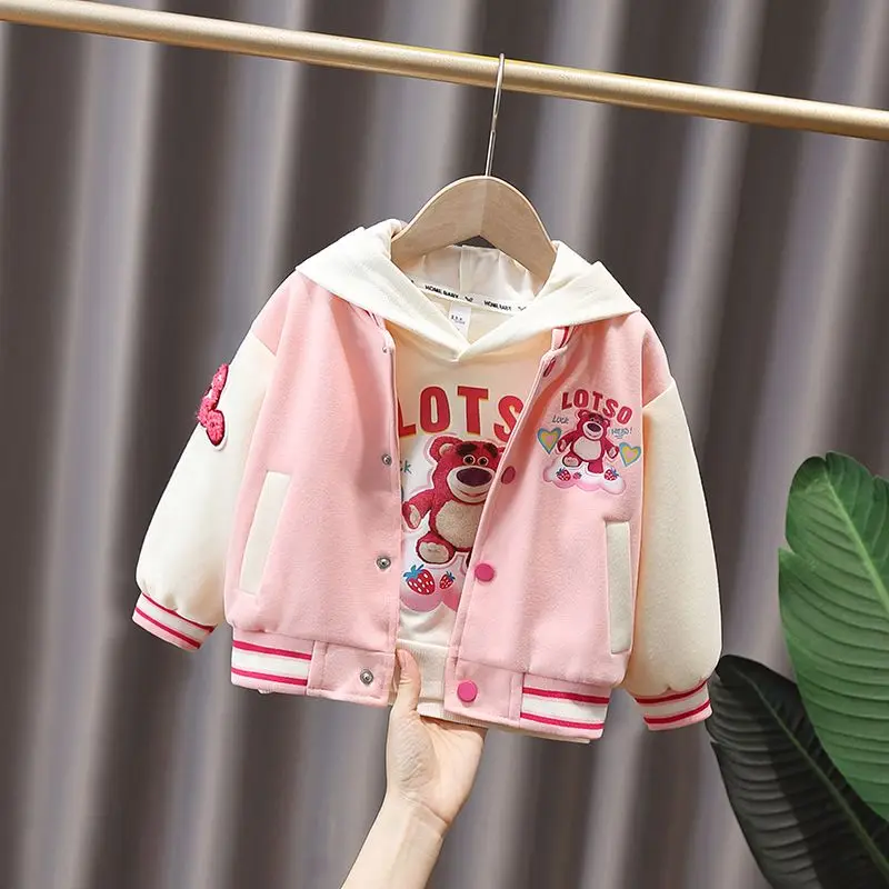 

Kawaii Child Spring and Autumn Baseball Jacket Cute Cartoon Lotso Printing Stitching Sports Jacket Hooded Sweater