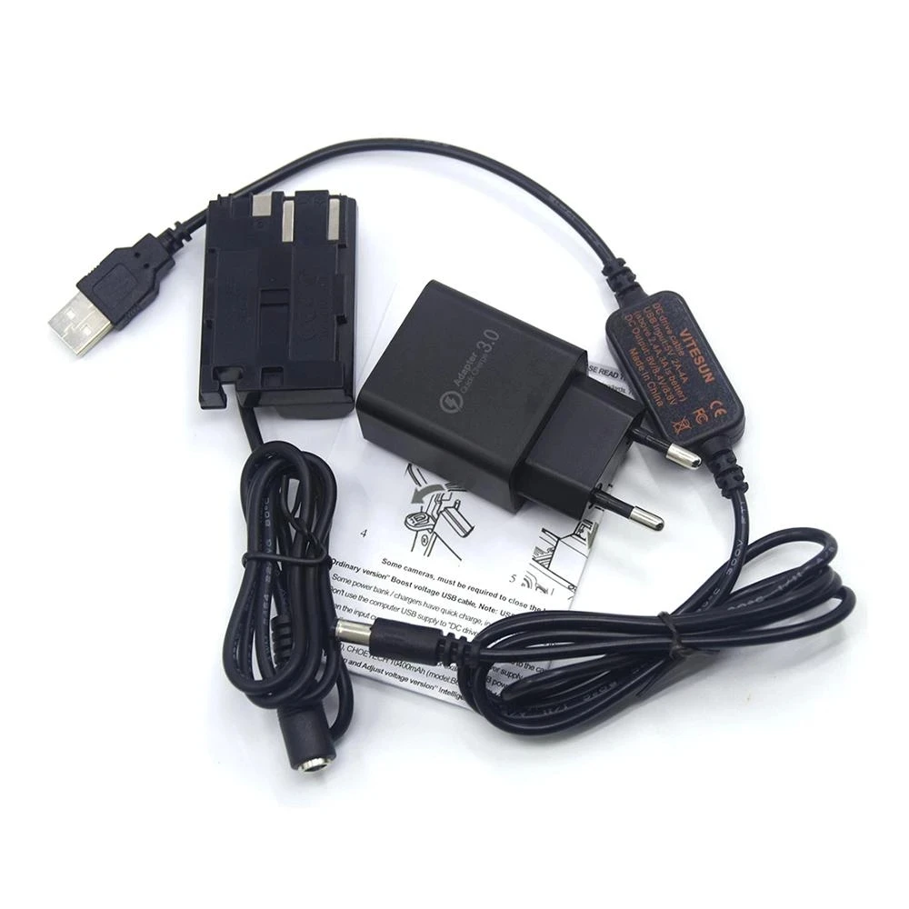 

ACK-E2 USB Cable+QC3.0 USB Charger+DR-400 BG-E2 E2N BP-511 Dummy Battery For Canon EOS 20D 30D 40D 5D 50D D30 D60