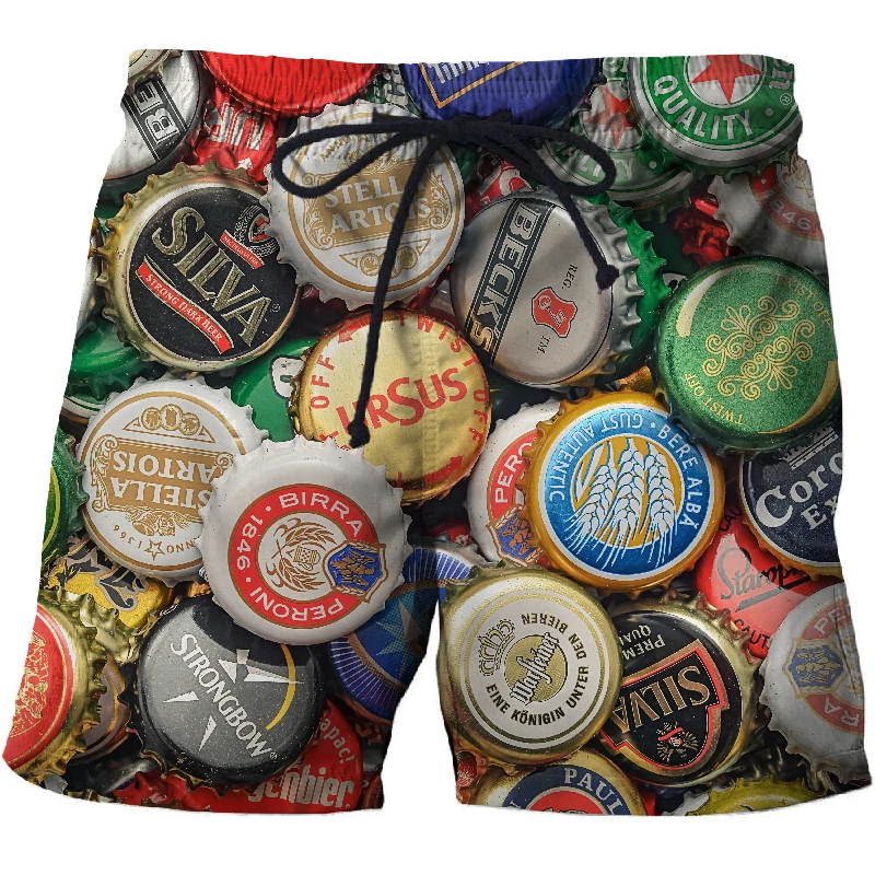 

Summer men's and women's beach pants 3D beer cover printing seaside vacation beach shorts fashion street art pattern