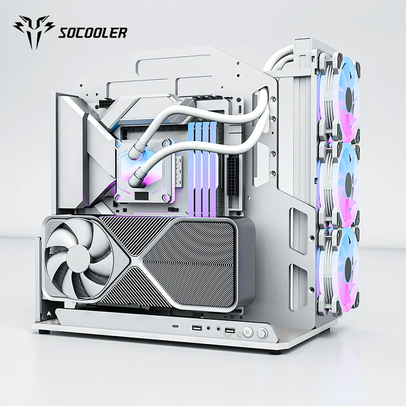 Фото Socooler индивидуальный чехол для ПК «сделай сам» в стиле ITX с поддержкой водяного охлаждения для RX7800 XT GPU Panic Купить тип игровой настольной стойки №2