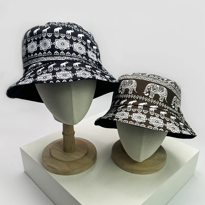 Панама унисекс двусторонняя с принтом в виде слона и цветов